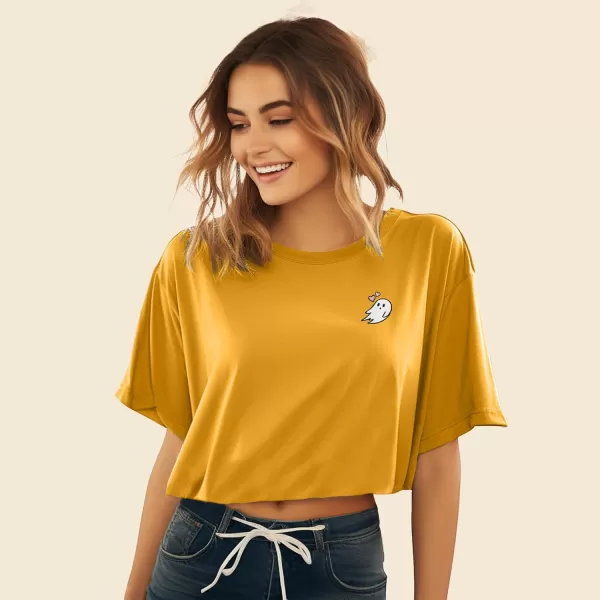 DALIX Heartly Ghost Embroidered Cropped Relaxed Cropped Soft Lightweight Loose T Shirt Womens