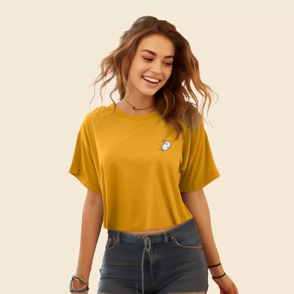 DALIX Heartly Ghost Embroidered Cropped Relaxed Cropped Soft Lightweight Loose T Shirt Womens