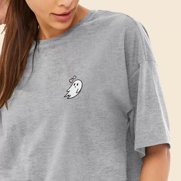 DALIX Heartly Ghost Embroidered Cropped Relaxed Cropped Soft Lightweight Loose T Shirt Womens
