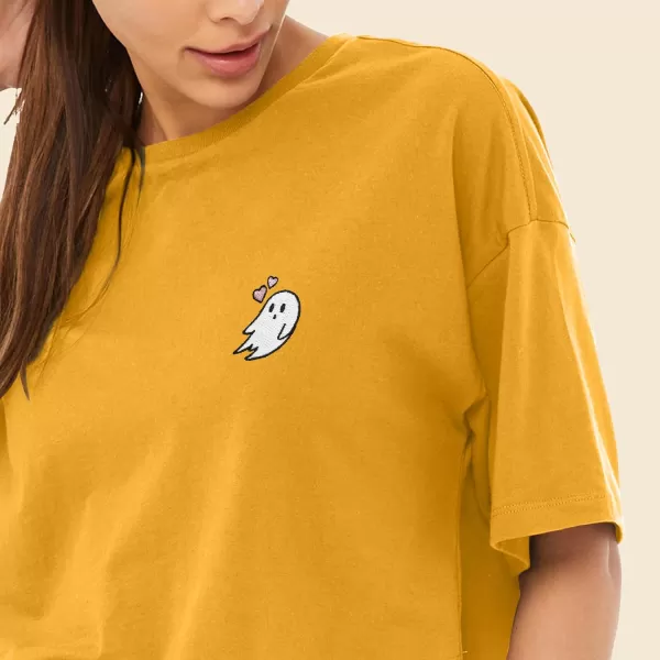 DALIX Heartly Ghost Embroidered Cropped Relaxed Cropped Soft Lightweight Loose T Shirt Womens