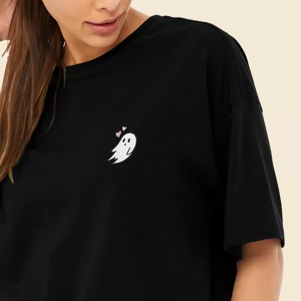 DALIX Heartly Ghost Embroidered Cropped Relaxed Cropped Soft Lightweight Loose T Shirt Womens