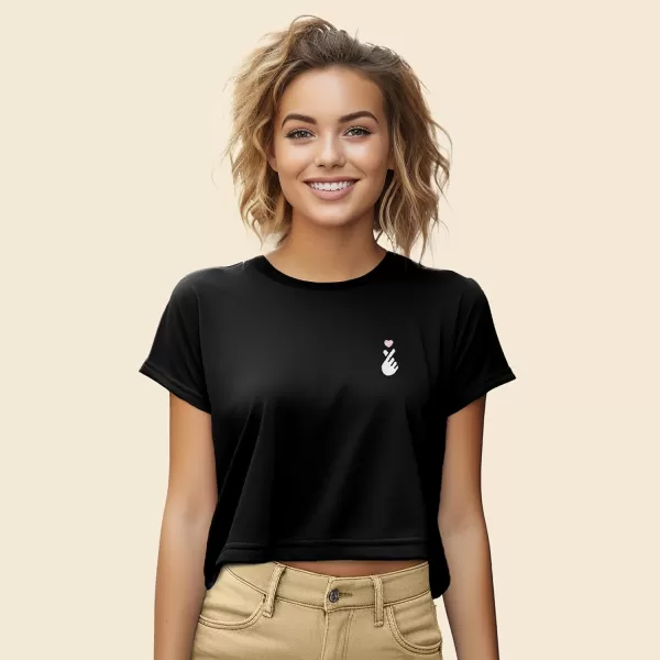 DALIX Snap Heart Embroidered Cropped Flowy Soft Cotton Short Sleeve T Shirt Womens