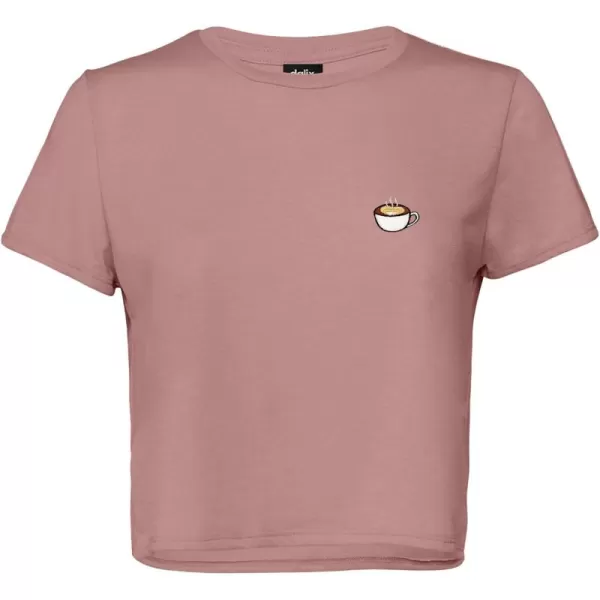 DALIX Cappuccino Embroidered Cropped Flowy Soft Cotton Short Sleeve T Shirt Womens