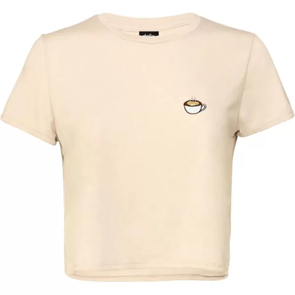 DALIX Cappuccino Embroidered Cropped Flowy Soft Cotton Short Sleeve T Shirt Womens