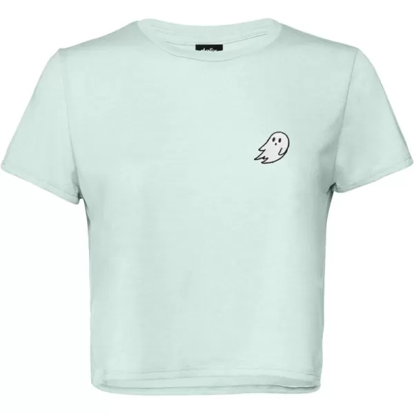DALIX Ghost Embroidered Cropped Flowy Soft Cotton Short Sleeve T Shirt Womens
