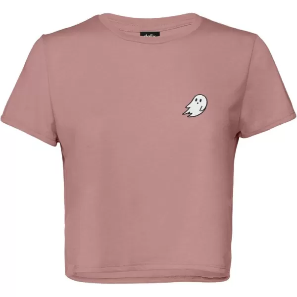 DALIX Ghost Embroidered Cropped Flowy Soft Cotton Short Sleeve T Shirt Womens