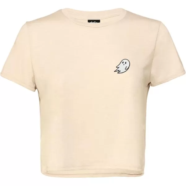 DALIX Ghost Embroidered Cropped Flowy Soft Cotton Short Sleeve T Shirt Womens