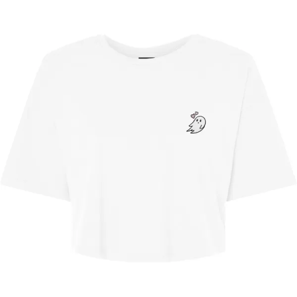 DALIX Heartly Ghost Embroidered Cropped Relaxed Cropped Soft Lightweight Loose T Shirt Womens