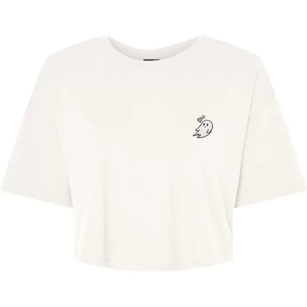 DALIX Heartly Ghost Embroidered Cropped Relaxed Cropped Soft Lightweight Loose T Shirt Womens