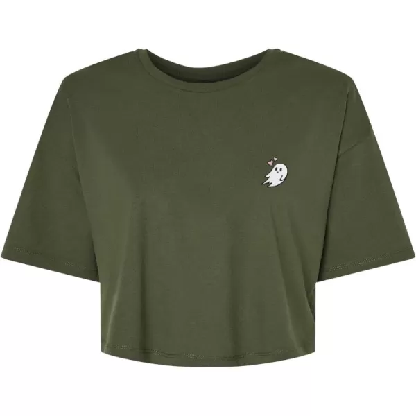 DALIX Heartly Ghost Embroidered Cropped Relaxed Cropped Soft Lightweight Loose T Shirt Womens
