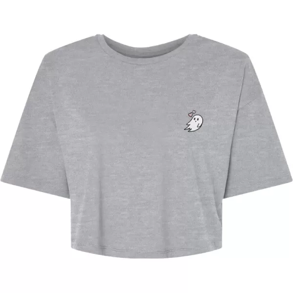 DALIX Heartly Ghost Embroidered Cropped Relaxed Cropped Soft Lightweight Loose T Shirt Womens
