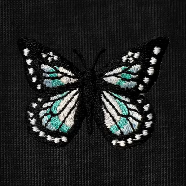 DALIX Butterfly Embroidered Cropped Flowy Soft Cotton Short Sleeve T Shirt Womens