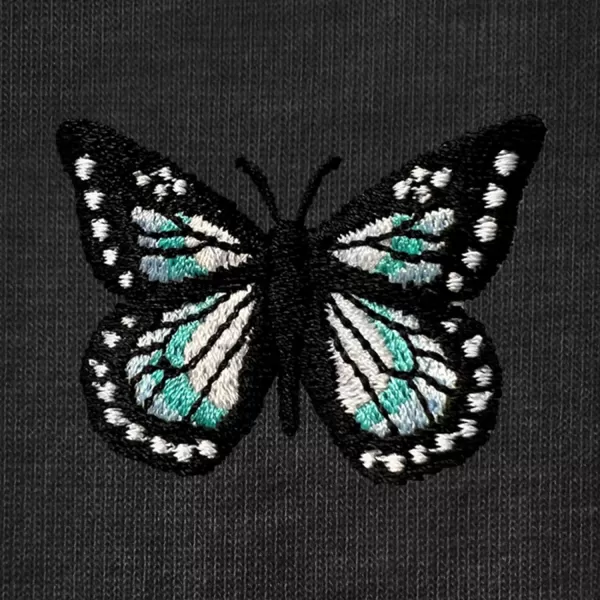 DALIX Butterfly Embroidered Cropped Flowy Soft Cotton Short Sleeve T Shirt Womens