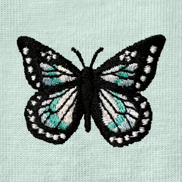 DALIX Butterfly Embroidered Cropped Flowy Soft Cotton Short Sleeve T Shirt Womens