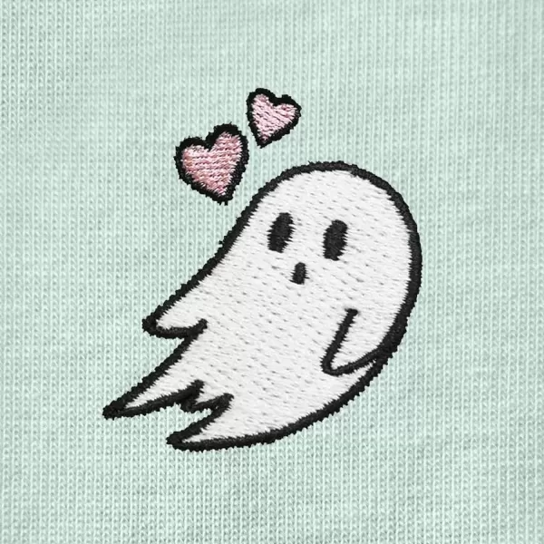 DALIX Heartly Ghost Embroidered Cropped Flowy Soft Cotton Short Sleeve T Shirt Womens