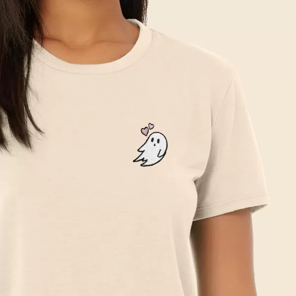 DALIX Heartly Ghost Embroidered Cropped Flowy Soft Cotton Short Sleeve T Shirt Womens