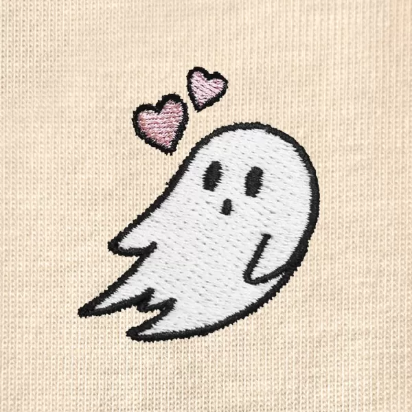 DALIX Heartly Ghost Embroidered Cropped Flowy Soft Cotton Short Sleeve T Shirt Womens