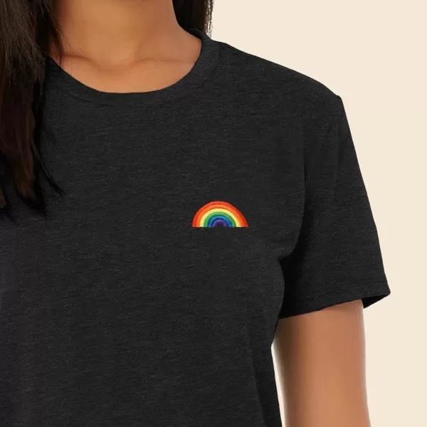 DALIX Rainbow Embroidered Cropped Flowy Soft Cotton Short Sleeve T Shirt Womens
