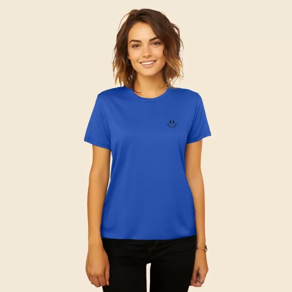 DALIX Smile Face Embroidered Soft Cotton Short Sleeve T Shirt Womens