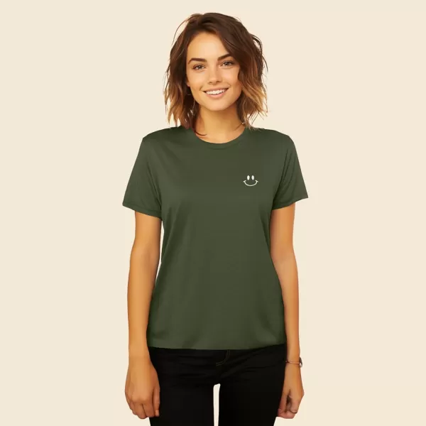 DALIX Smile Face Embroidered Soft Cotton Short Sleeve T Shirt Womens