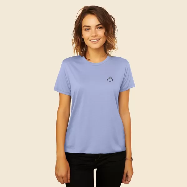 DALIX Smile Face Embroidered Soft Cotton Short Sleeve T Shirt Womens