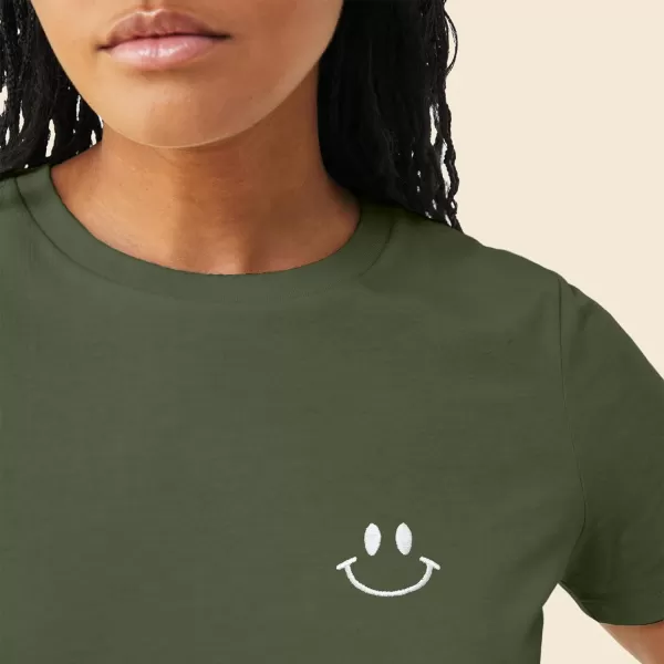 DALIX Smile Face Embroidered Soft Cotton Short Sleeve T Shirt Womens