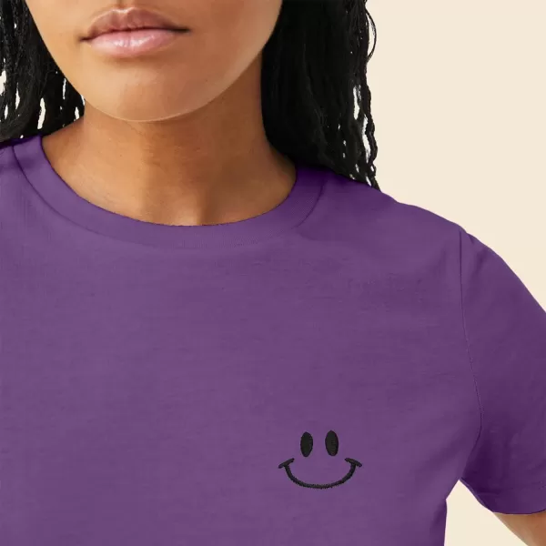 DALIX Smile Face Embroidered Soft Cotton Short Sleeve T Shirt Womens