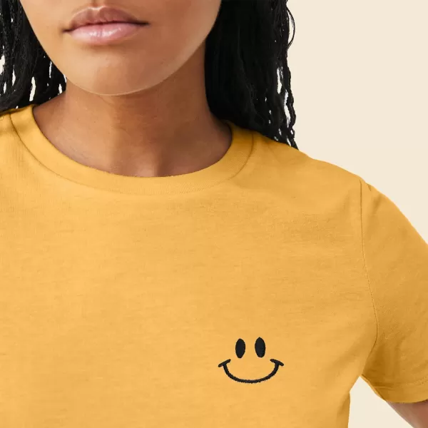 DALIX Smile Face Embroidered Soft Cotton Short Sleeve T Shirt Womens