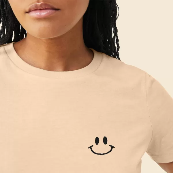 DALIX Smile Face Embroidered Soft Cotton Short Sleeve T Shirt Womens