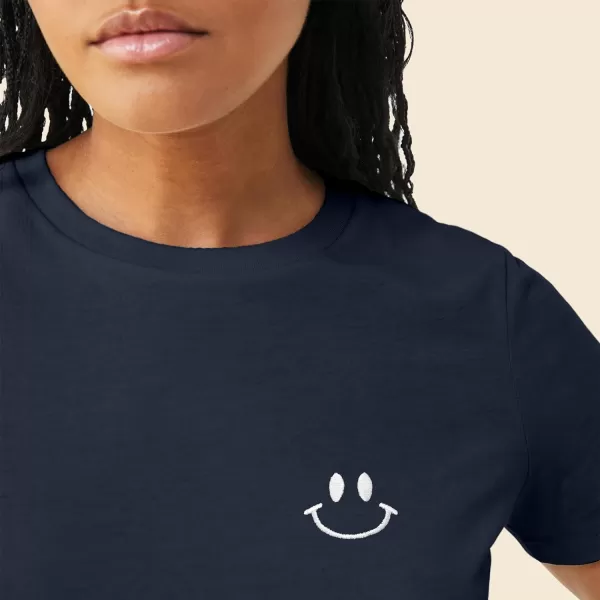 DALIX Smile Face Embroidered Soft Cotton Short Sleeve T Shirt Womens