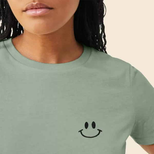 DALIX Smile Face Embroidered Soft Cotton Short Sleeve T Shirt Womens