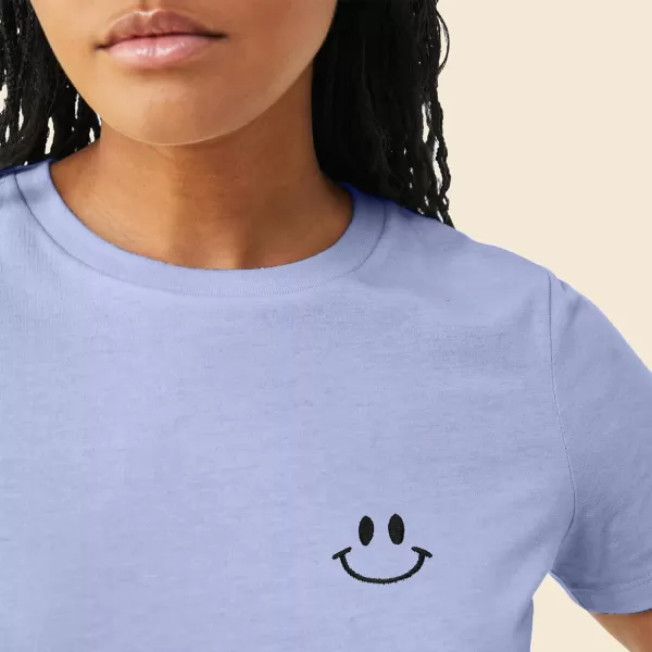 DALIX Smile Face Embroidered Soft Cotton Short Sleeve T Shirt Womens