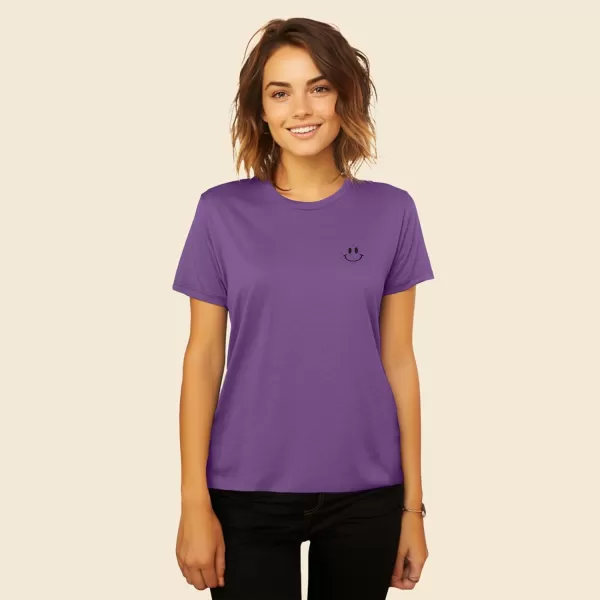 DALIX Smile Face Embroidered Soft Cotton Short Sleeve T Shirt Womens