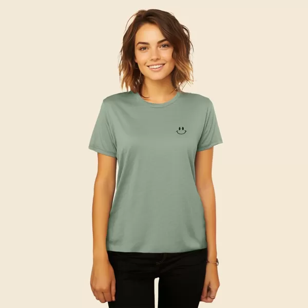 DALIX Smile Face Embroidered Soft Cotton Short Sleeve T Shirt Womens