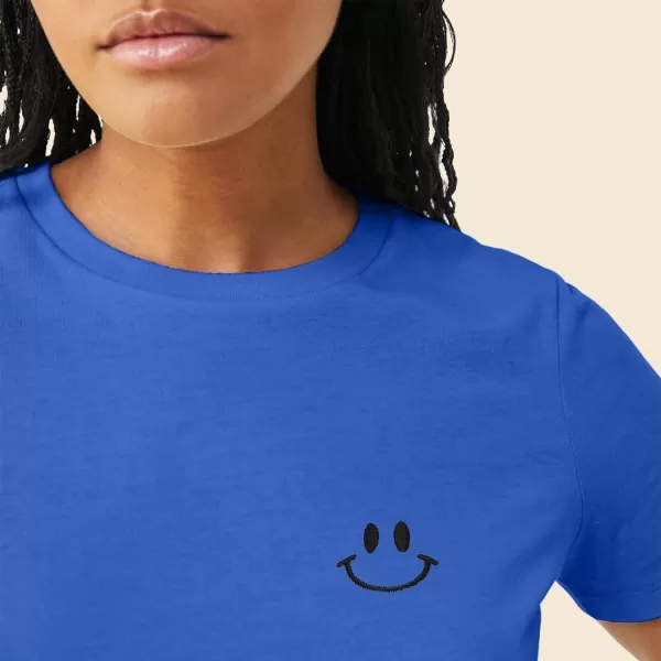 DALIX Smile Face Embroidered Soft Cotton Short Sleeve T Shirt Womens