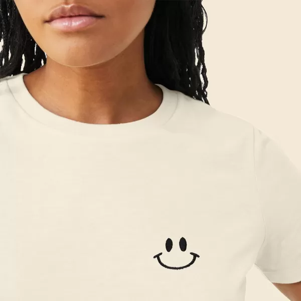 DALIX Smile Face Embroidered Soft Cotton Short Sleeve T Shirt Womens