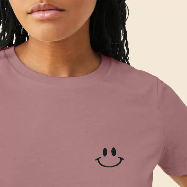 DALIX Smile Face Embroidered Soft Cotton Short Sleeve T Shirt Womens