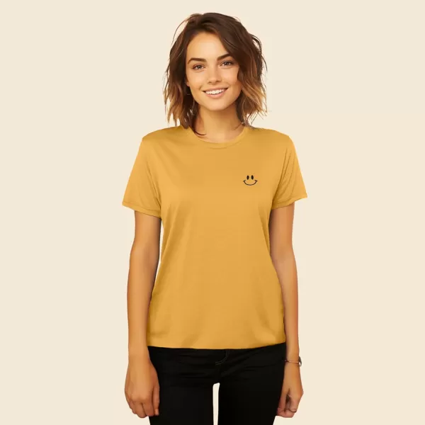 DALIX Smile Face Embroidered Soft Cotton Short Sleeve T Shirt Womens