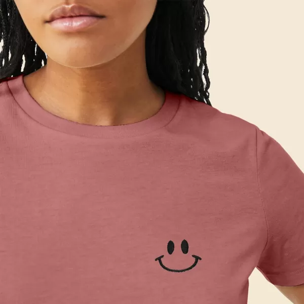 DALIX Smile Face Embroidered Soft Cotton Short Sleeve T Shirt Womens