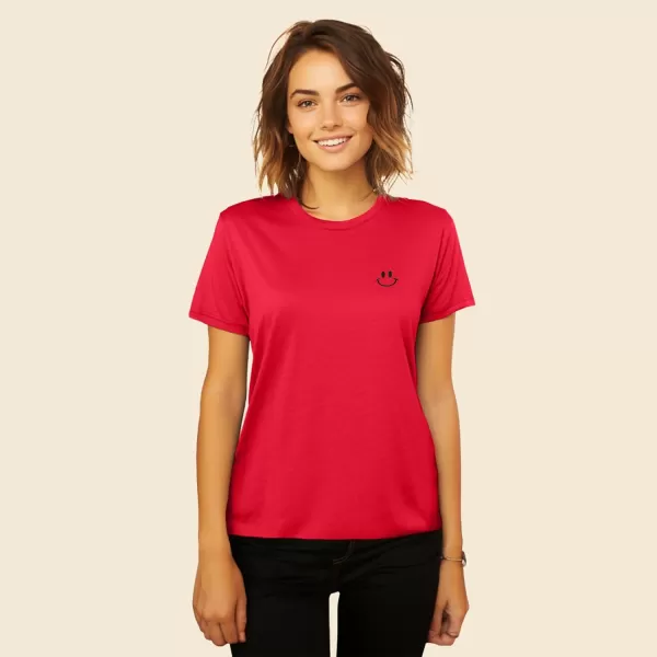 DALIX Smile Face Embroidered Soft Cotton Short Sleeve T Shirt Womens