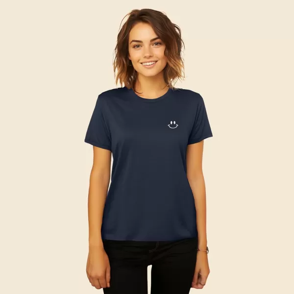 DALIX Smile Face Embroidered Soft Cotton Short Sleeve T Shirt Womens