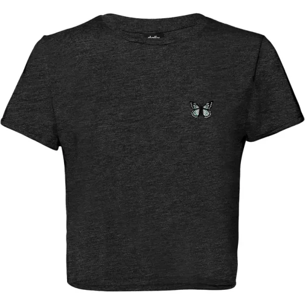 DALIX Butterfly Embroidered Cropped Flowy Soft Cotton Short Sleeve T Shirt Womens
