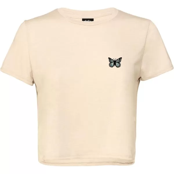 DALIX Butterfly Embroidered Cropped Flowy Soft Cotton Short Sleeve T Shirt Womens
