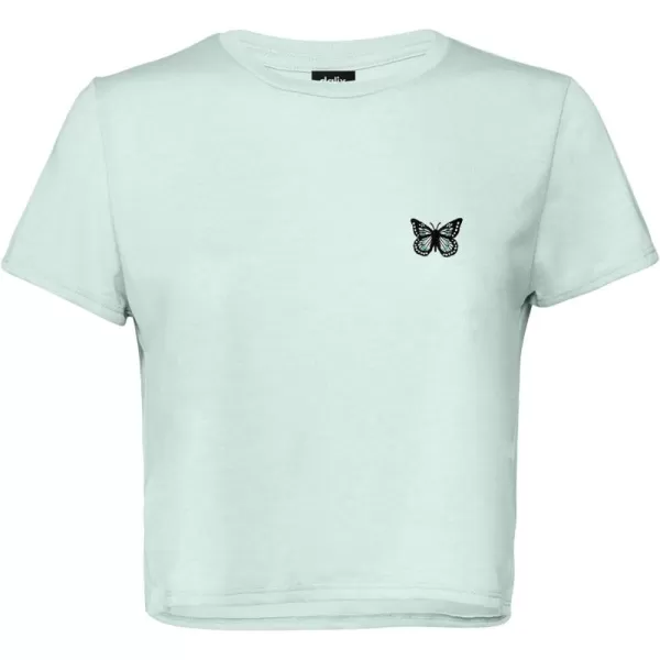 DALIX Butterfly Embroidered Cropped Flowy Soft Cotton Short Sleeve T Shirt Womens
