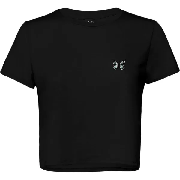 DALIX Butterfly Embroidered Cropped Flowy Soft Cotton Short Sleeve T Shirt Womens