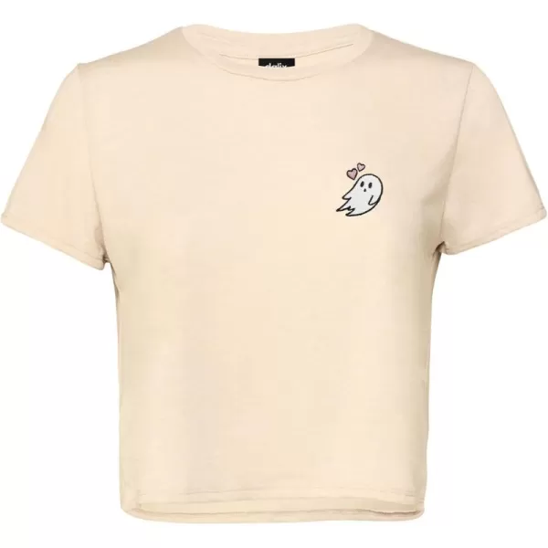DALIX Heartly Ghost Embroidered Cropped Flowy Soft Cotton Short Sleeve T Shirt Womens