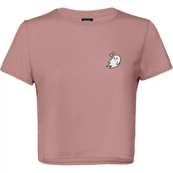 DALIX Heartly Ghost Embroidered Cropped Flowy Soft Cotton Short Sleeve T Shirt Womens