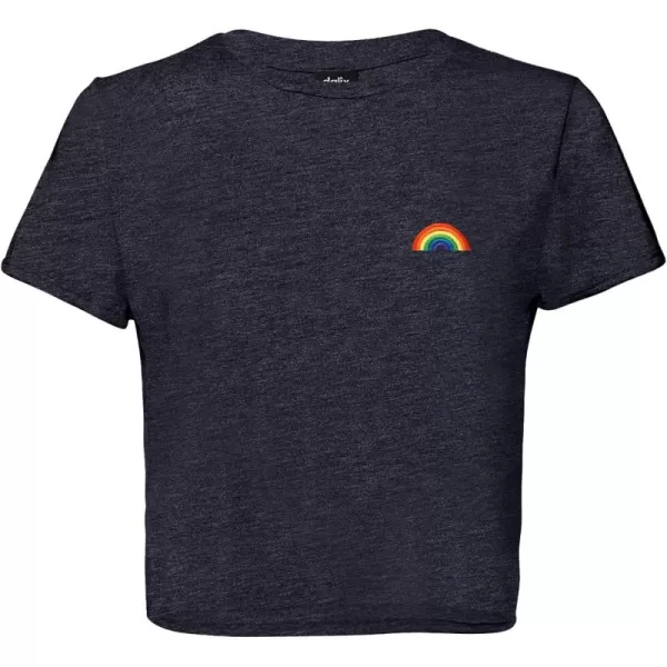 DALIX Rainbow Embroidered Cropped Flowy Soft Cotton Short Sleeve T Shirt Womens