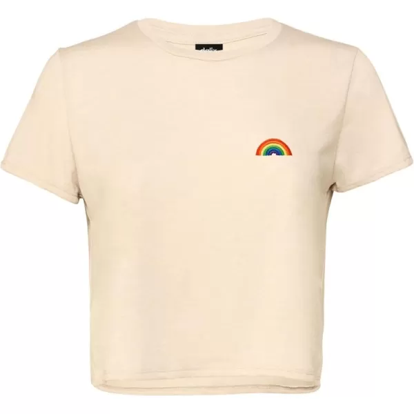 DALIX Rainbow Embroidered Cropped Flowy Soft Cotton Short Sleeve T Shirt Womens