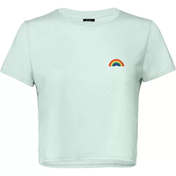 DALIX Rainbow Embroidered Cropped Flowy Soft Cotton Short Sleeve T Shirt Womens